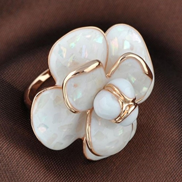 Blooming Flower Statement Ring with Rose Gold Finish and Enamel Petals - Picture 3 of 5